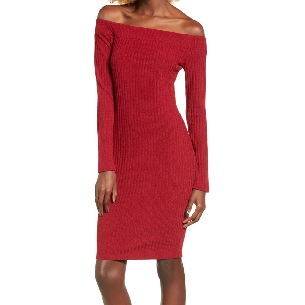 Off the shoulder rib knit dress medium